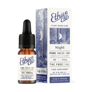 EthicaCBD Pure Swiss CBD Night 10ml Bottle and Box